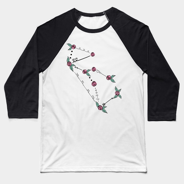 Lupus (Wolf) Constellation Roses and Hearts Doodle Baseball T-Shirt by EndlessDoodles